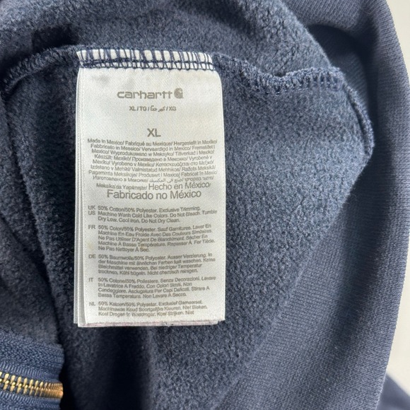 Carhartt Hoodie Mens XL Navy Blue Zip Up Fleece Loose Fit Heavyweight Sweatshirt - Picture 6 of 9